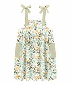 Promo 🔔 Trend Blossoms Light Pink & Turquoise Floral Pocket Bow-Strap Babydoll 👗 Dress - 👧 Girls 🎉