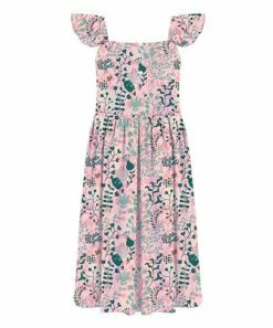 Cheap 👏 Trend Blossoms Light Pink & Teal Floral Angel-Sleeve Maxi 👗 Dress - 👧 Girls 💯 -Trend Blossoms-shop zu104293035 alt 1 tm1647965115