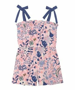 Promo 👏 Trend Blossoms Light Pink Floral Ruffle Bow-Strap Romper - 👧 Girls 🤩