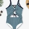 Wholesale 😍 Trend Blossoms Dusty Turquoise Stripe Lace-Up Back Cutout One-Piece - 👧 Girls 😍 -Trend Blossoms-shop zu104367755 main tm1649948606