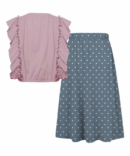 Brand new ๐ Trend Blossoms Pink Ruffle-Accent Sleeveless Top & Dusty Blue Maxi ๐ Skirt - ๐ง Girls ๐ 5 Brand new ๐ Trend Blossoms Pink Ruffle-Accent Sleeveless Top & Dusty Blue Maxi ๐ Skirt - ๐ง Girls ๐ - Image 3
