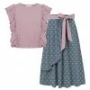 Brand new 🛒 Trend Blossoms Pink Ruffle-Accent Sleeveless Top & Dusty Blue Maxi 👗 Skirt - 👧 Girls 🛒 -Trend Blossoms-shop zu104371855 main tm1648311531