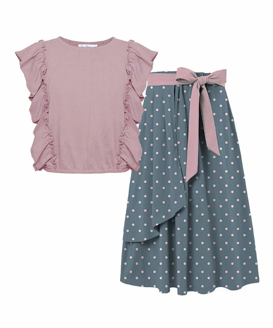 Brand new ๐ Trend Blossoms Pink Ruffle-Accent Sleeveless Top & Dusty Blue Maxi ๐ Skirt - ๐ง Girls ๐ 3 Brand new ๐ Trend Blossoms Pink Ruffle-Accent Sleeveless Top & Dusty Blue Maxi ๐ Skirt - ๐ง Girls ๐