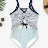 Coupon 😉 Trend Blossoms Light Blue & Pink Floral Lace-Up One-Piece - 👧 Girls 💯