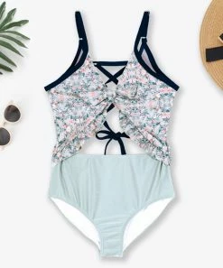 Coupon 😉 Trend Blossoms Light Blue & Pink Floral Lace-Up One-Piece - 👧 Girls 💯