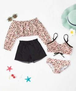 Cheap 🎉 Trend Blossoms Pink & Black Floral Bow-Accent 👙 Bikini Set - 👧 Girls 🎁
