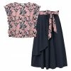Top 10 😀 Trend Blossoms Pink Floral Ruffle-Accent Sleeveless Top & Dark Navy Maxi 👗 Skirt - 👧 Girls ❤️ -Trend Blossoms-shop zu104378069 main tm1648311531