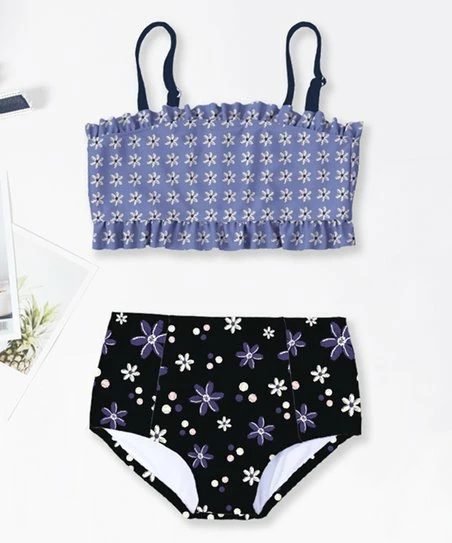 Brand new 🥰 Trend Blossoms Periwinkle & Black Floral Polka Dot Double-Ruffle 👙 Bikini - 👧 Girls 💯 3 Brand new 🥰 Trend Blossoms Periwinkle & Black Floral Polka Dot Double-Ruffle 👙 Bikini - 👧 Girls 💯