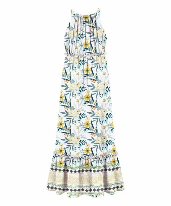 Top 10 ๐ Trend Blossoms Teal & Mustard Floral Ruffle-Hem Sleeveless Maxi ๐ Dress - ๐ง Girls โญ 4 Top 10 ๐ Trend Blossoms Teal & Mustard Floral Ruffle-Hem Sleeveless Maxi ๐ Dress - ๐ง Girls โญ - Image 2