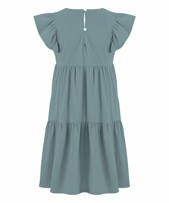 Budget 🎉 Trend Blossoms Dusty Turquoise Angel-Sleeve Shift 👗 Dress - 👧 Girls 🔥 5 Budget 🎉 Trend Blossoms Dusty Turquoise Angel-Sleeve Shift 👗 Dress - 👧 Girls 🔥 - Image 3