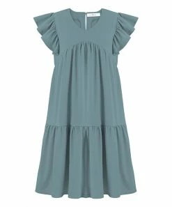 Budget 🎉 Trend Blossoms Dusty Turquoise Angel-Sleeve Shift 👗 Dress - 👧 Girls 🔥
