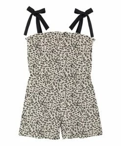 Best Pirce 💯 Trend Blossoms Cream & Brown Leopard Bow-Accent Romper - 👧 Girls 💯