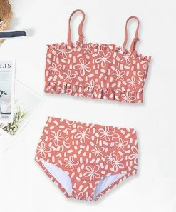 Outlet 🥰 Trend Blossoms Coral Floral Ruffle-Accent Tankini - 👧 Girls 💯