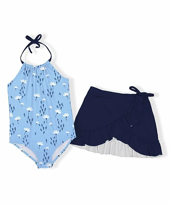 Top 10 ❤️ Trend Blossoms Blue & White Floral Halter One-Piece & Ruffle Swim 👗 Skirt - 👧 Girls 👏 4 Top 10 ❤️ Trend Blossoms Blue & White Floral Halter One-Piece & Ruffle Swim 👗 Skirt - 👧 Girls 👏 - Image 2
