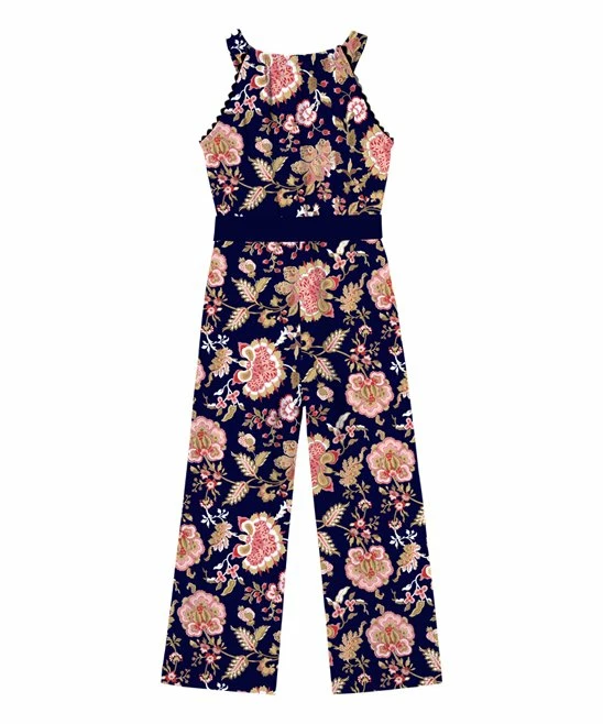 Wholesale ๐งจ Trend Blossoms Navy & Light Pink Floral Belted Sleeveless Jumpsuit - ๐ง Girls โ๏ธ 4 Wholesale ๐งจ Trend Blossoms Navy & Light Pink Floral Belted Sleeveless Jumpsuit - ๐ง Girls โ๏ธ - Image 2
