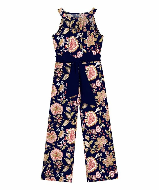 Wholesale ๐งจ Trend Blossoms Navy & Light Pink Floral Belted Sleeveless Jumpsuit - ๐ง Girls โ๏ธ 3 Wholesale ๐งจ Trend Blossoms Navy & Light Pink Floral Belted Sleeveless Jumpsuit - ๐ง Girls โ๏ธ