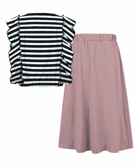 Brand new ๐ Trend Blossoms Black & White Stripe Ruffle Sleeveless Top & Mauve Maxi ๐ Skirt - ๐ง Girls ๐ 5 Brand new ๐ Trend Blossoms Black & White Stripe Ruffle Sleeveless Top & Mauve Maxi ๐ Skirt - ๐ง Girls ๐ - Image 3