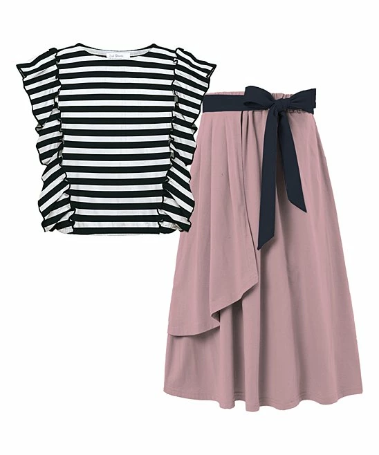 Brand new ๐ Trend Blossoms Black & White Stripe Ruffle Sleeveless Top & Mauve Maxi ๐ Skirt - ๐ง Girls ๐ 3 Brand new ๐ Trend Blossoms Black & White Stripe Ruffle Sleeveless Top & Mauve Maxi ๐ Skirt - ๐ง Girls ๐