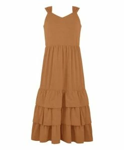 Hot Sale 🧨 Trend Blossoms Camel Tiered Sleeveless Maxi 👗 Dress - 👧 Girls 🎉