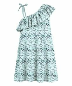 Hot Sale ⭐ Trend Blossoms Light Turquoise & Navy Abstract Ruffle Asymmetrical 👗 Dress - 👧 Girls ❤️