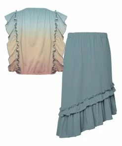 Buy 💯 Trend Blossoms Dusty Turquoise & Coral Ombré Angel-Sleeve Top & Ruffle Asymmetric 👗 Skirt - 👧 Girls 😀 7 Buy 💯 Trend Blossoms Dusty Turquoise & Coral Ombré Angel-Sleeve Top & Ruffle Asymmetric 👗 Skirt - 👧 Girls 😀 -Trend Blossoms-shop zu105216361 alt 2 tm1650465770