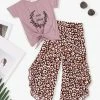 Discount 🔔 Trend Blossoms Pink 'Sunshine' Knot-Hem Tee & Brown Leopard-Print Ruffle Pants - 👧 Girls 🛒 -Trend Blossoms-shop zu105367326 main tm1651101121