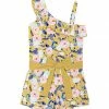 Budget 🔥 Trend Blossoms Mustard & Light Pink Floral Ruffle-Accent One-Shoulder Romper - 👧 Girls 😍 -Trend Blossoms-shop zu105367329 main tm1651756968