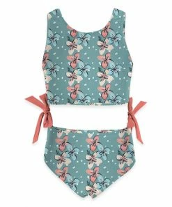 Discount 🥰 Trend Blossoms Dusty Turquoise & Pink Floral Bow-Accent 👙 Bikini - 👧 Girls 🎁