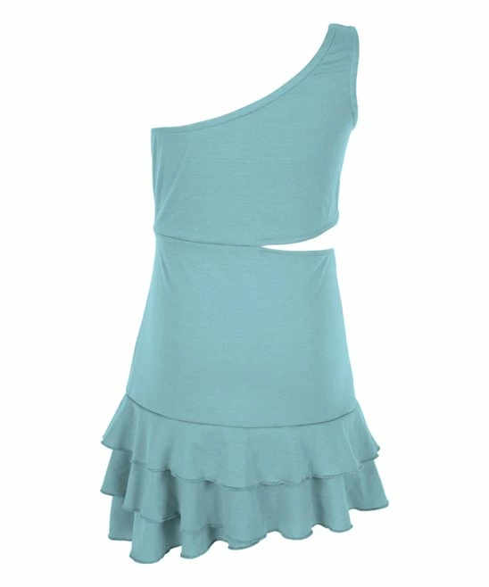 Best Pirce ❤️ Trend Blossoms Light Blue Ruffle-Hem Asymmetric 👗 Dress - 👧 Girls 🎉 5 Best Pirce ❤️ Trend Blossoms Light Blue Ruffle-Hem Asymmetric 👗 Dress - 👧 Girls 🎉 - Image 3