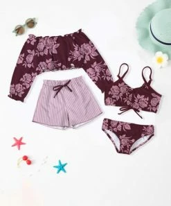 Discount 👍 Trend Blossoms Maroon Floral Off-Shoulder Cover-Up Set - 👧 Girls 🛒