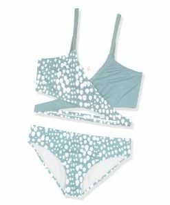Best Sale 👍 Trend Blossoms Dusty Blue & White Dot Cutout Surplice 👙 Bikini - 👧 Girls 🧨