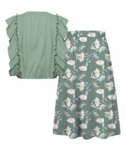 Outlet ❤️ Trend Blossoms Gray Green Ruffle-Accent Sleeveless Top & Floral Maxi 👗 Skirt - 👧 Girls 🤩 7 Outlet ❤️ Trend Blossoms Gray Green Ruffle-Accent Sleeveless Top & Floral Maxi 👗 Skirt - 👧 Girls 🤩 -Trend Blossoms-shop zu105540613 alt 2 tm1651260569