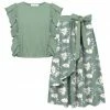 Outlet ❤️ Trend Blossoms Gray Green Ruffle-Accent Sleeveless Top & Floral Maxi 👗 Skirt - 👧 Girls 🤩 -Trend Blossoms-shop zu105540613 main tm1651260569