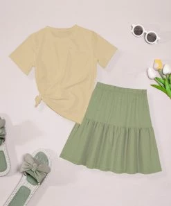 Hot Sale 🥰 Trend Blossoms Cream Floral Knot-Side Tee & Sage Green A-Line 👗 Skirt - 👧 Girls ⭐ -Trend Blossoms-shop zu105575730 alt 2 tm1651599952