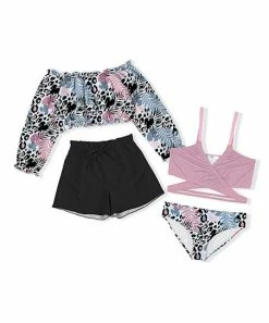 Promo ❤️ Trend Blossoms Dusty Pink & Blue Leopard Rashguard Set - 👧 Girls 🎉