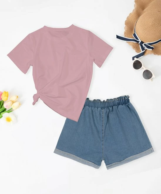 Wholesale ๐ Trend Blossoms Pink 'This Girl Can' Crewneck Tee & Blue Ruffle High-Waist Shorts - ๐ง Girls โ 4 Wholesale ๐ Trend Blossoms Pink 'This Girl Can' Crewneck Tee & Blue Ruffle High-Waist Shorts - ๐ง Girls โ - Image 2