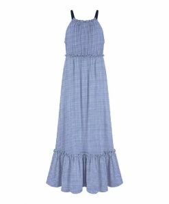 Promo 👏 Trend Blossoms Blue Gingham Sleeveless Maxi 👗 Dress - 👧 Girls 🤩