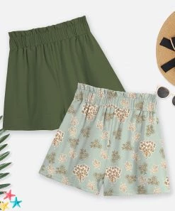 Best Sale 💯 Trend Blossoms Army Green & Dusty Mint Floral Bow-Accent Shorts Set - 👧 Girls 🛒 -Trend Blossoms-shop zu105973009 alt 3 tm1653063377