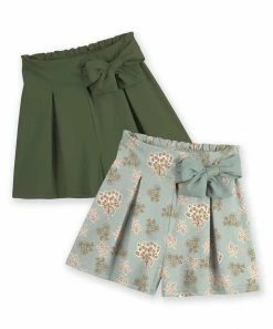 Best Sale 💯 Trend Blossoms Army Green & Dusty Mint Floral Bow-Accent Shorts Set - 👧 Girls 🛒