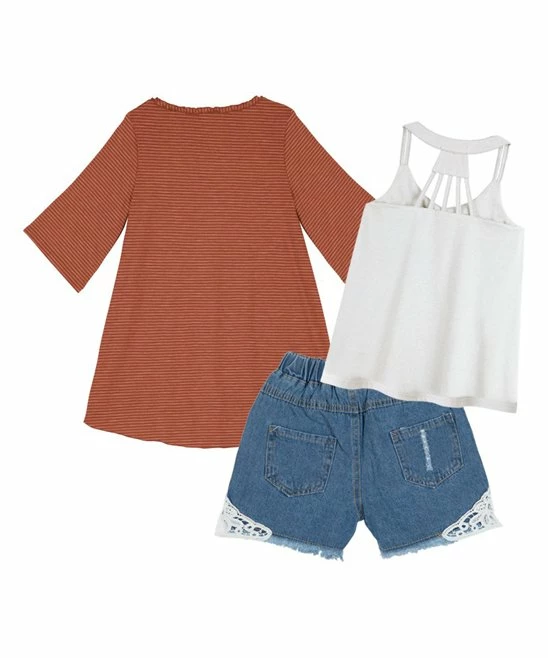 Top 10 โ๏ธ Trend Blossoms Burnt Orange Stripe Cardigan Set - ๐ง Girls ๐ 3 Top 10 โ๏ธ Trend Blossoms Burnt Orange Stripe Cardigan Set - ๐ง Girls ๐