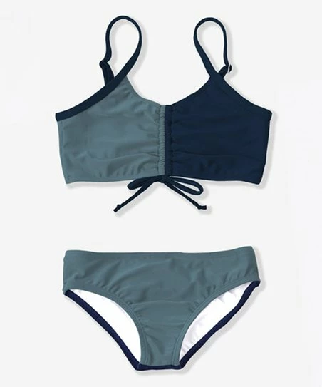Buy โ Trend Blossoms Dusty Blue & Navy Color Block Drawstring ๐ Bikini Top & Bottoms - ๐ง Girls ๐ฅฐ 3 Buy โ Trend Blossoms Dusty Blue & Navy Color Block Drawstring ๐ Bikini Top & Bottoms - ๐ง Girls ๐ฅฐ