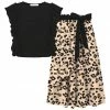 Hot Sale ✨ Trend Blossoms Black Angel-Sleeve Top & Apricot Leopard Bow-Accent Maxi 👗 Skirt - 👧 Girls 🥰 -Trend Blossoms-shop zu106501869 main tm1655237359