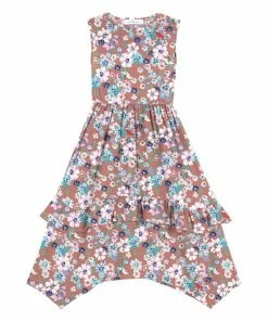 Promo 👍 Trend Blossoms Dusty Pink Floral Sleeveless Handkerchief 👗 Dress - 👧 Girls 👏