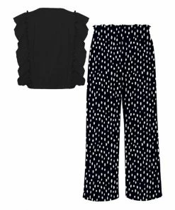 Buy 🔔 Trend Blossoms Black Angel-Sleeve Top & White Dot Bow-Accent Pants - 👧 Girls 💯 -Trend Blossoms-shop zu106506825 alt 1 tm1655237359