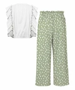 Promo 🎉 Trend Blossoms White Angel-Sleeve Top & Sage Green Dot Bow-Accent Pants - 👧 Girls 🤩 -Trend Blossoms-shop zu106506827 alt 1 tm1655237359