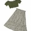 Cheap 🛒 Trend Blossoms Army Green Ruffle-Accent Crop Top & Cream Leopard A-Line 👗 Skirt - 👧 Girls 💯 -Trend Blossoms-shop zu106822201 main tm1656511955