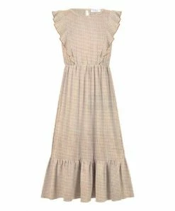 Top 10 🎉 Trend Blossoms Khaki Gingham Angel-Sleeve Maxi 👗 Dress - 👧 Girls 🎁