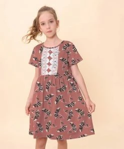 Promo 😀 Trend Blossoms Dusty Rose & Cream Floral Lace-Accent A-Line 👗 Dress - 👧 Girls 👏