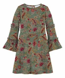 Best reviews of 🥰 Trend Blossoms Grayish Green & Pink Floral Paisley Bell-Sleeve Shift 👗 Dress - 👧 Girls 🔔