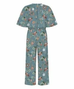 Cheapest ❤️ Trend Blossoms Dusty Blue & Pink Floral Flutter-Sleeve Belted Jumpsuit - 👧 Girls 👍 -Trend Blossoms-shop zu107132010 alt 1 tm1657215209